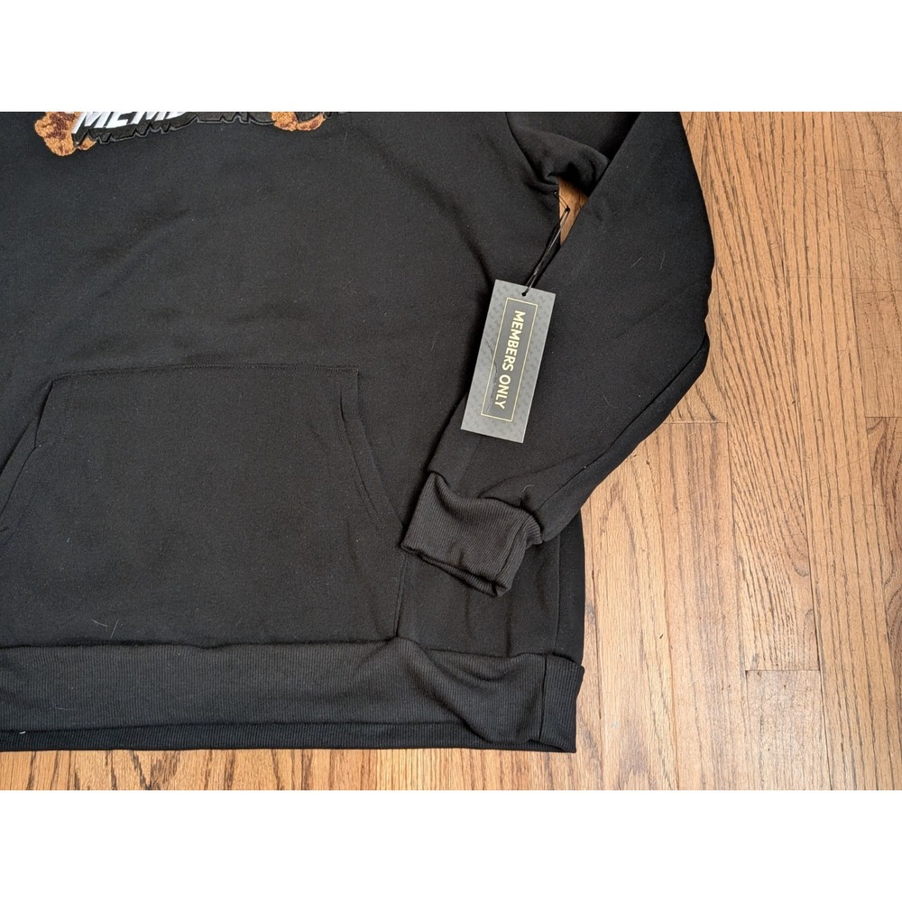 Members Only Hoodie Pullover Graphic Teddy Bear Hands Black Men's Large, NWT - Picture 5 of 15